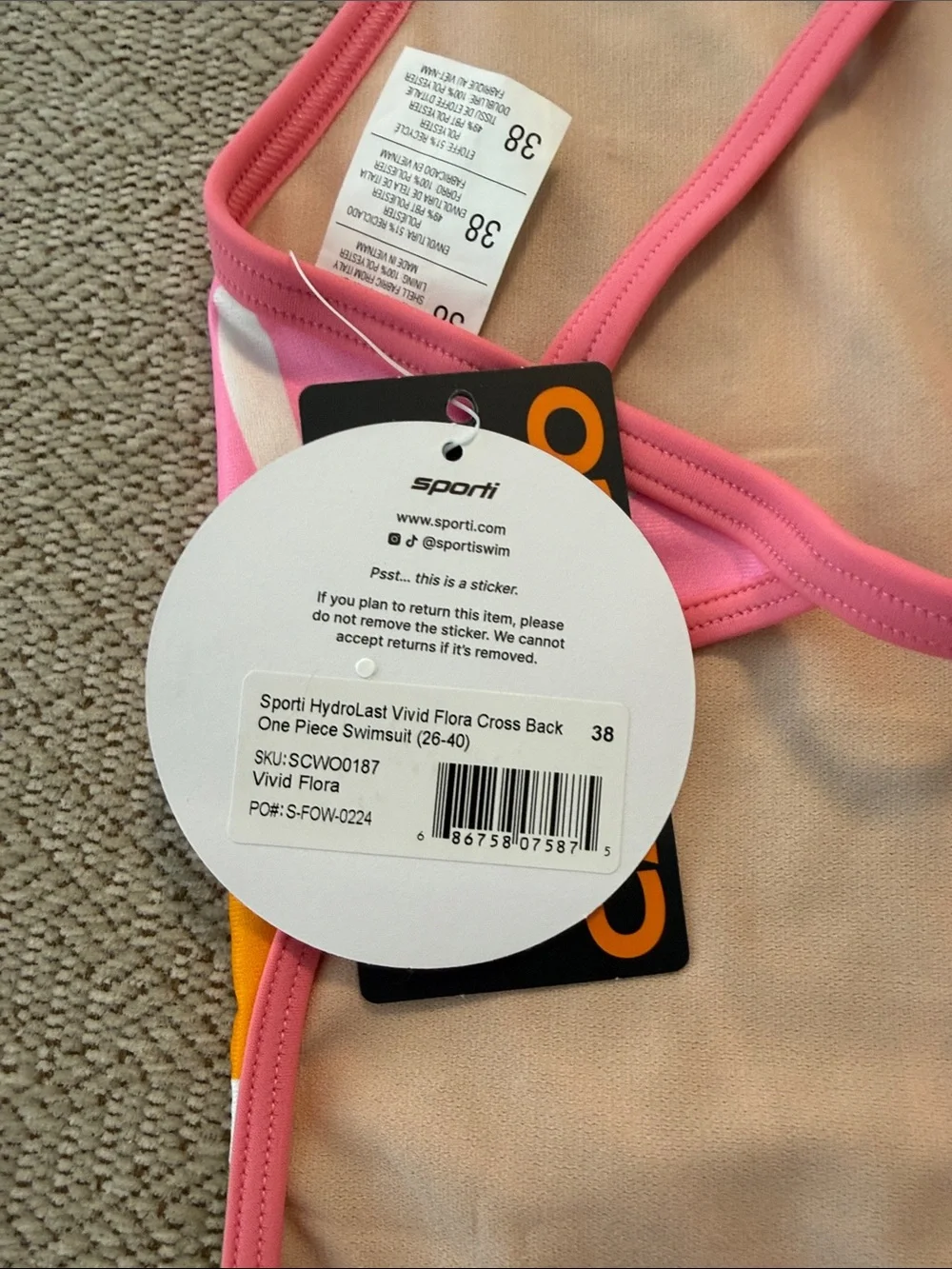 NWT 🌸 Sporti One Piece Swimsuit Size 38 - Picture 5 of 7